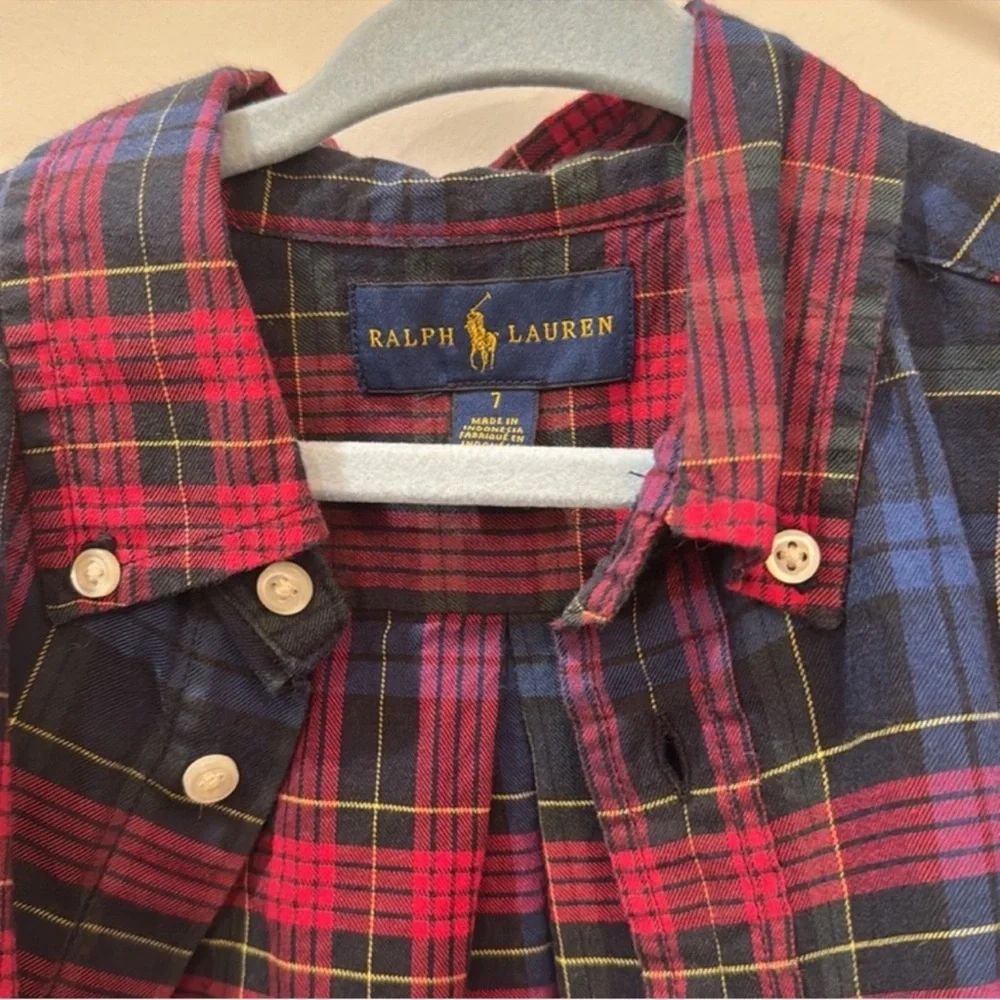 RALPH LAUREN Boy’s size 7 Red blue and green holiday plaid  button down